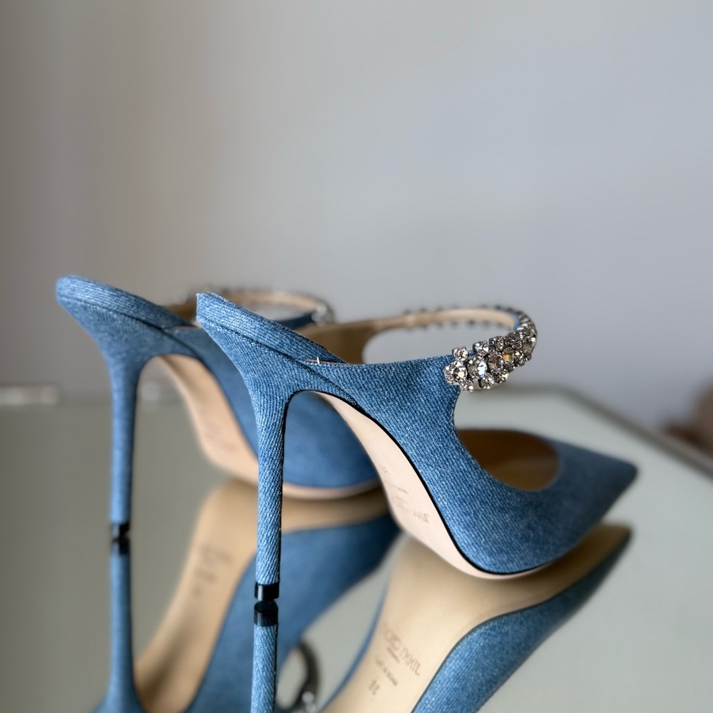 New Jimmy Choo Bing 100 embellished denim mules 39 $1,095 - Picture 12 of 15